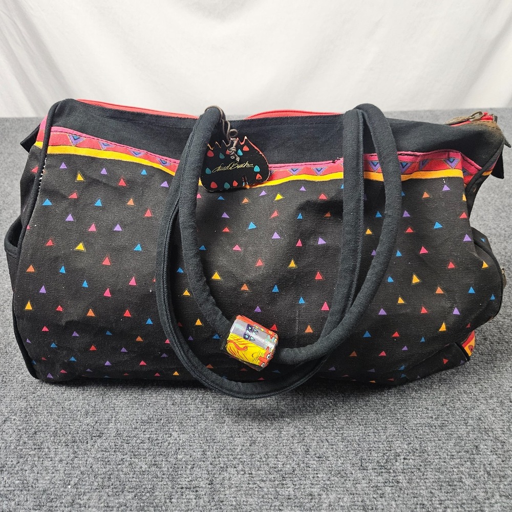 Vintage Laurel Burch Cats Weekender Bag Boho Tote Travel Duffle Mystical Artsy - Picture 11 of 14
